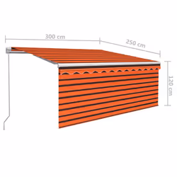 vidaXL Manual Retractable Awning with Blind&LED 3x2.5m Orange&Brown Awning Set