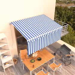 vidaXL Manual Retractable Awning with Blind 3.5x2.5m Blue&White Patio Awning