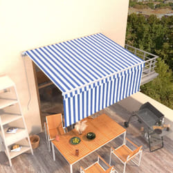 vidaXL Manual Retractable Awning with Blind 3.5x2.5m Blue&White Patio Awning