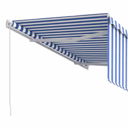 vidaXL Manual Retractable Awning with Blind 3.5x2.5m Blue&White Patio Awning