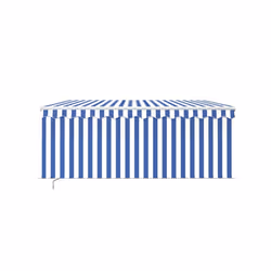 vidaXL Manual Retractable Awning with Blind 3.5x2.5m Blue&White Patio Awning