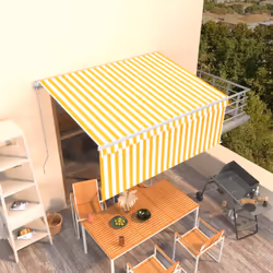 vidaXL Manual Retractable Awning with Blind 3.5x2.5m Yellow&White Patio Awning