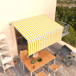 vidaXL Manual Retractable Awning with Blind 3.5x2.5m Yellow&White Patio Awning