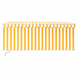 vidaXL Manual Retractable Awning with Blind 3.5x2.5m Yellow&White Patio Awning