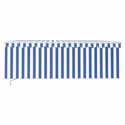 vidaXL Manual Retractable Awning with Blind 4x3m Blue&White Outdoor Awning