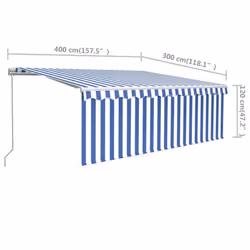 vidaXL Manual Retractable Awning with Blind 4x3m Blue&White Outdoor Awning - Additional view 4