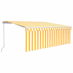 vidaXL Manual Retractable Awning with Blind 4x3m Yellow&White Outdoor Awning