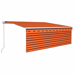 vidaXL Manual Retractable Awning with Blind 4x3m Orange&Brown Outdoor Awning
