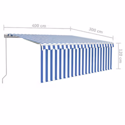 vidaXL Manual Retractable Awning with Blind&LED 4x3m Blue&White Outdoor Awning - Additional view 6