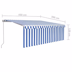 vidaXL Manual Retractable Awning with Blind 4.5x3m Blue&White Outdoor Awning
