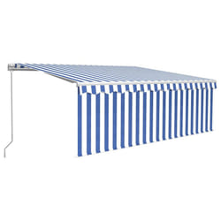 vidaXL Manual Retractable Awning with Blind&LED 4.5x3m Blue&White Patio Awning