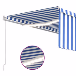 vidaXL Manual Retractable Awning with Blind&LED 4.5x3m Blue&White Patio Awning