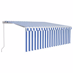 vidaXL Manual Retractable Awning with Blind&LED 4.5x3m Blue&White Patio Awning - Additional view 4