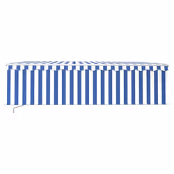 vidaXL Manual Retractable Awning with Blind 5x3m Blue&White Outdoor Awning