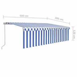vidaXL Manual Retractable Awning with Blind 5x3m Blue&White Outdoor Awning