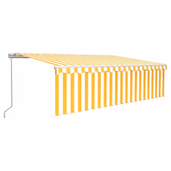 vidaXL Manual Retractable Awning with Blind 5x3m Yellow&White Outdoor Awning