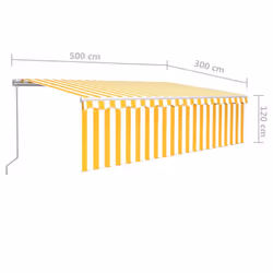 vidaXL Manual Retractable Awning with Blind 5x3m Yellow&White Outdoor Awning - Additional view 4