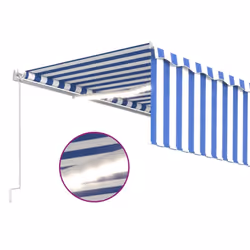 vidaXL Manual Retractable Awning with Blind&LED 5x3m Blue&White Outdoor Awning