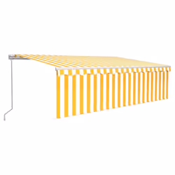 vidaXL Manual Retractable Awning with Blind&LED 5x3m Yellow&White Patio Awning