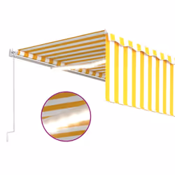 vidaXL Manual Retractable Awning with Blind&LED 5x3m Yellow&White Patio Awning