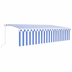 vidaXL Manual Retractable Awning with Blind&LED 6x3m Blue&White Outdoor Awning