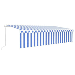 vidaXL Manual Retractable Awning with Blind&LED 6x3m Blue&White Outdoor Awning