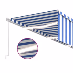vidaXL Manual Retractable Awning with Blind&LED 6x3m Blue&White Outdoor Awning