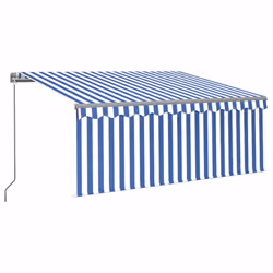 vidaXL Manual Retractable Awning with Blind&LED 3x2.5m Blue&White Awning Set