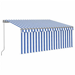 vidaXL Manual Retractable Awning with Blind&LED 3x2.5m Blue&White Awning Set