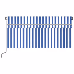 vidaXL Manual Retractable Awning with Blind&LED 3x2.5m Blue&White Awning Set