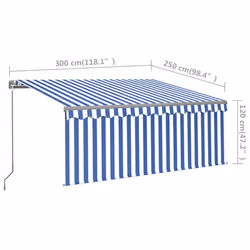 vidaXL Manual Retractable Awning with Blind&LED 3x2.5m Blue&White Awning Set - Additional view 4