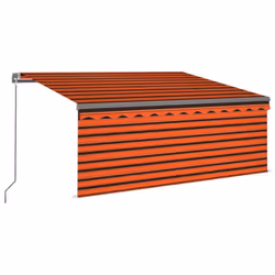 vidaXL Manual Retractable Awning with Blind&LED 3x2.5m Orange&Brown Awning Set