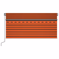 vidaXL Manual Retractable Awning with Blind&LED 3x2.5m Orange&Brown Awning Set