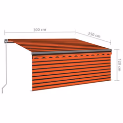 vidaXL Manual Retractable Awning with Blind&LED 3x2.5m Orange&Brown Awning Set - Additional view 4