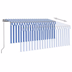 vidaXL Manual Retractable Awning with Blind 3.5x2.5m Blue&White Outdoor Awning - Additional view 3