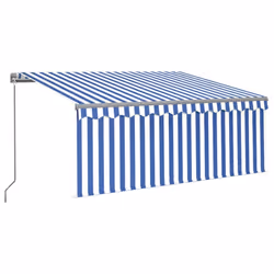 vidaXL Manual Retractable Awning with Blind&LED 3.5x2.5m Blue&White Awning Set
