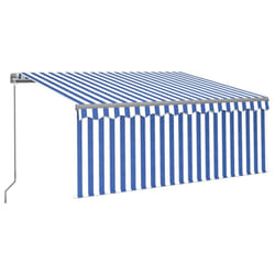 vidaXL Manual Retractable Awning with Blind&LED 3.5x2.5m Blue&White Awning Set
