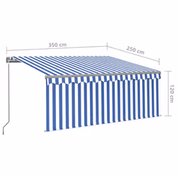 vidaXL Manual Retractable Awning with Blind&LED 3.5x2.5m Blue&White Awning Set - Additional view 4
