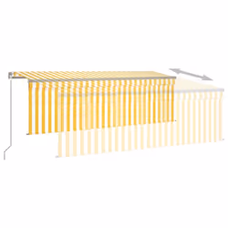 vidaXL Manual Retractable Awning with Blind 4x3m Yellow&White Outdoor Awning