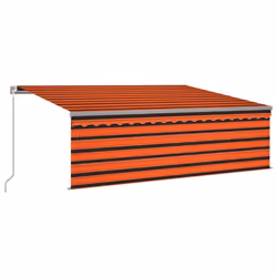 vidaXL Manual Retractable Awning with Blind 4x3m Orange&Brown Outdoor Awning