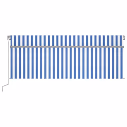 vidaXL Manual Retractable Awning with Blind&LED 4x3m Blue&White Awning Set - Additional view 4