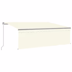 vidaXL Manual Retractable Awning with Blind&LED 4x3m Cream Outdoor Awning Set