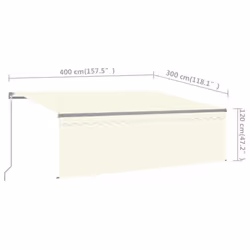vidaXL Manual Retractable Awning with Blind&LED 4x3m Cream Outdoor Awning Set - Additional view 6
