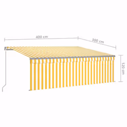 vidaXL Manual Retractable Awning with Blind&LED 4x3m Yellow&White Awning Set