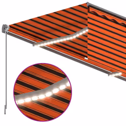 vidaXL Manual Retractable Awning with Blind&LED 4x3m Orange&Brown Awning Set