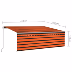 vidaXL Manual Retractable Awning with Blind 4.5x3m Orange&Brown Outdoor Awning - Additional view 3