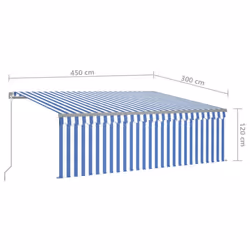 vidaXL Manual Retractable Awning with Blind&LED 4.5x3m Blue&White Patio Awning