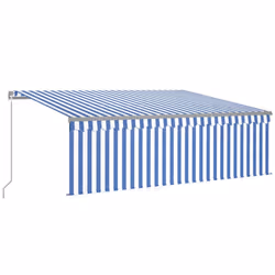 vidaXL Manual Retractable Awning with Blind&LED 4.5x3m Blue&White Patio Awning - Additional view 6