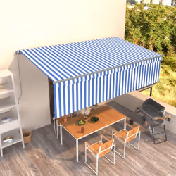 vidaXL Manual Retractable Awning with Blind 5x3m Blue&White Outdoor Awning