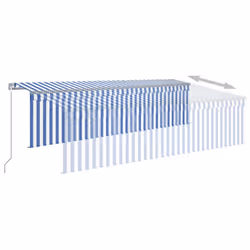 vidaXL Manual Retractable Awning with Blind 5x3m Blue&White Outdoor Awning